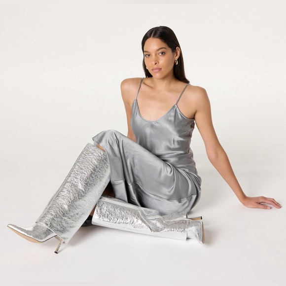 The Drop Shoes - The Drop Women's Jolene Fold Over Tall Boot Classic Size: 9 Silver Crackle New